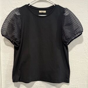 Madewell Womens T-Shirt Black Short Mesh Puff Sleeve Cotton Sz M